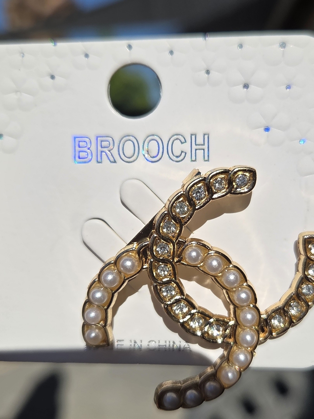 Gold Pearl Accent Interlocking CC Brooch - Women Jewelry - Picture 2 of 2